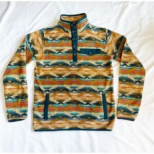 Cinch Aztec Western Fleece Snap Pullover Women Brown Turquoise Size S